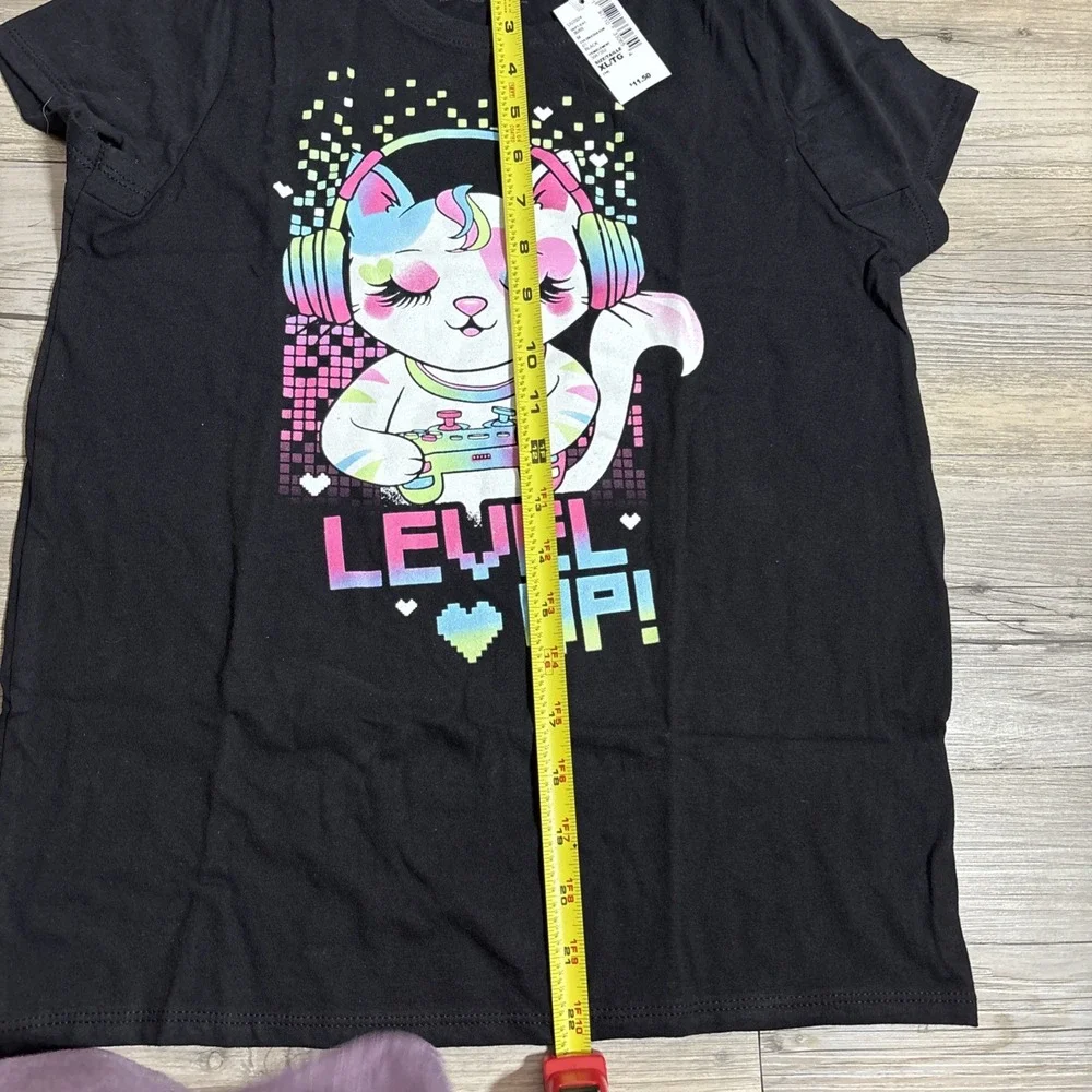 5/$20! The Children's Place Girls Black‎ XL (14/16) Kitty Level Up Gamer Shirt